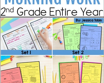 2nd Grade Morning Work - Math, Grammar, ELA Review Worksheets with Binder Cover Full Year No Prep Second Grade for Homeschool Students