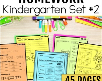 2nd Quarter Kindergarten Homework Packet with Folder Cover, ELA and Math Review Set 2, Second Quarter