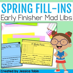 May include: A printable Mad Libs activity for early finishers. The worksheet features a colorful cartoon girl and the text "A Windy Picnic".