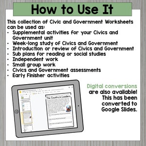 Civics & Government Worksheets: Social Studies Reading Comprehension ...
