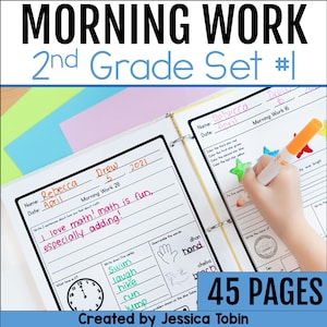 1st Quarter 2nd Grade Morning Work Set 1 Daily Second Grade Math Review ELA Spiral Review First Quarter Second Grade Math and Grammar Review