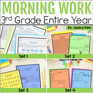 Morning Work 3rd Grade Bundle - Packets with Binder Cover, Spiral Review Full Year Third Grade No Prep