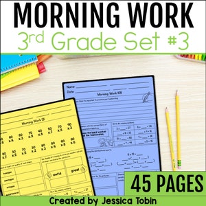 3rd Quarter Third Grade Morning Work - Math, Grammar, Reading Spiral Review Set 3 March Feb, Third Quarter 3rd Grade