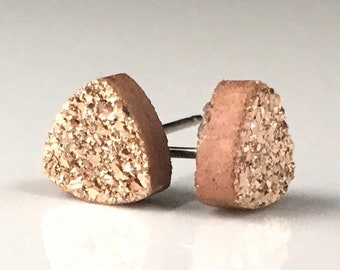 Rose Gold Copper 8mm Triangle Druzy Drusy Post Stud Earrings with Hypoallergenic Nickel Free Titanium Posts