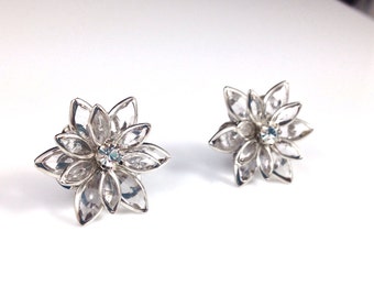Crystal Clear Lotus Flower Rhinestone Crystal Wedding Bridal Earrings Vintage Inspired With Nickel Free Titanium Posts