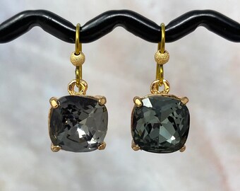 Smoky Black Earrings Cushion Cut