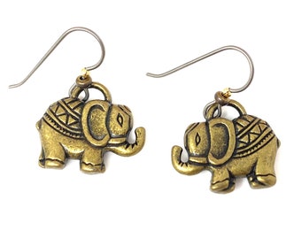 Elephant Earrings in Antique Bronze