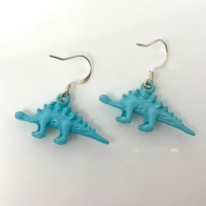 Aqua Blue Dinosaur Stegosaurus Earrings image 3