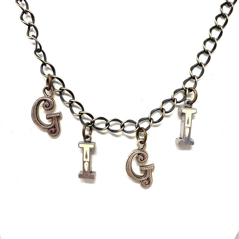 GIGI Necklace in Antique Silver Letters With Antique Bronze - Etsy