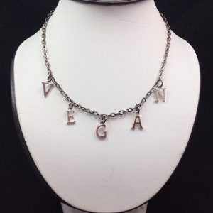 VEGAN necklace in silver letters with gunmetal chain