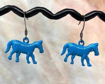 Blue Zebra Horse Earrings