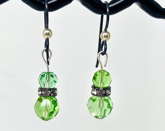 Swarovski Rhinestone Drop Dangly Earrings In Peridot Green