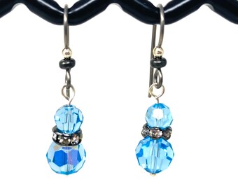 Swarovski Rhinestone Drop Dangly Earrings In Light Blue