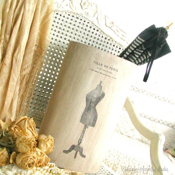 Vintage Style Trash Can Umbrella Stand Shabby French Cottage Chic Powder Room Waste Basket