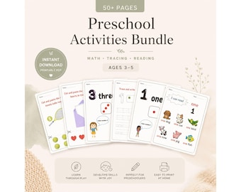 Preschool Learning Binder: Math, Tracing, Reading Activities (Ages 3-5) (PDF Download)