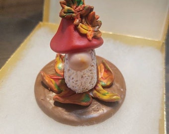 Autumn Polymer Clay Thimble Gnome