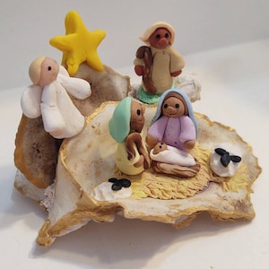 Multicultural Christmas Nativity decoration, Christian gift for pastor,  Holy Family, Baby Jesus, unique beach Christmas creche scene,
