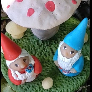 Happy Thimble Gnome Couple in Mushroom Forest