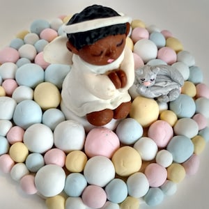 Praying angel baby figurine, African American angel, baby shower gift for her, decorative collectible thimble, Christian Christmas gift idea