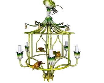 Mid 20th Century Coastal Chinoserie Regency Pagoda Tole Faux