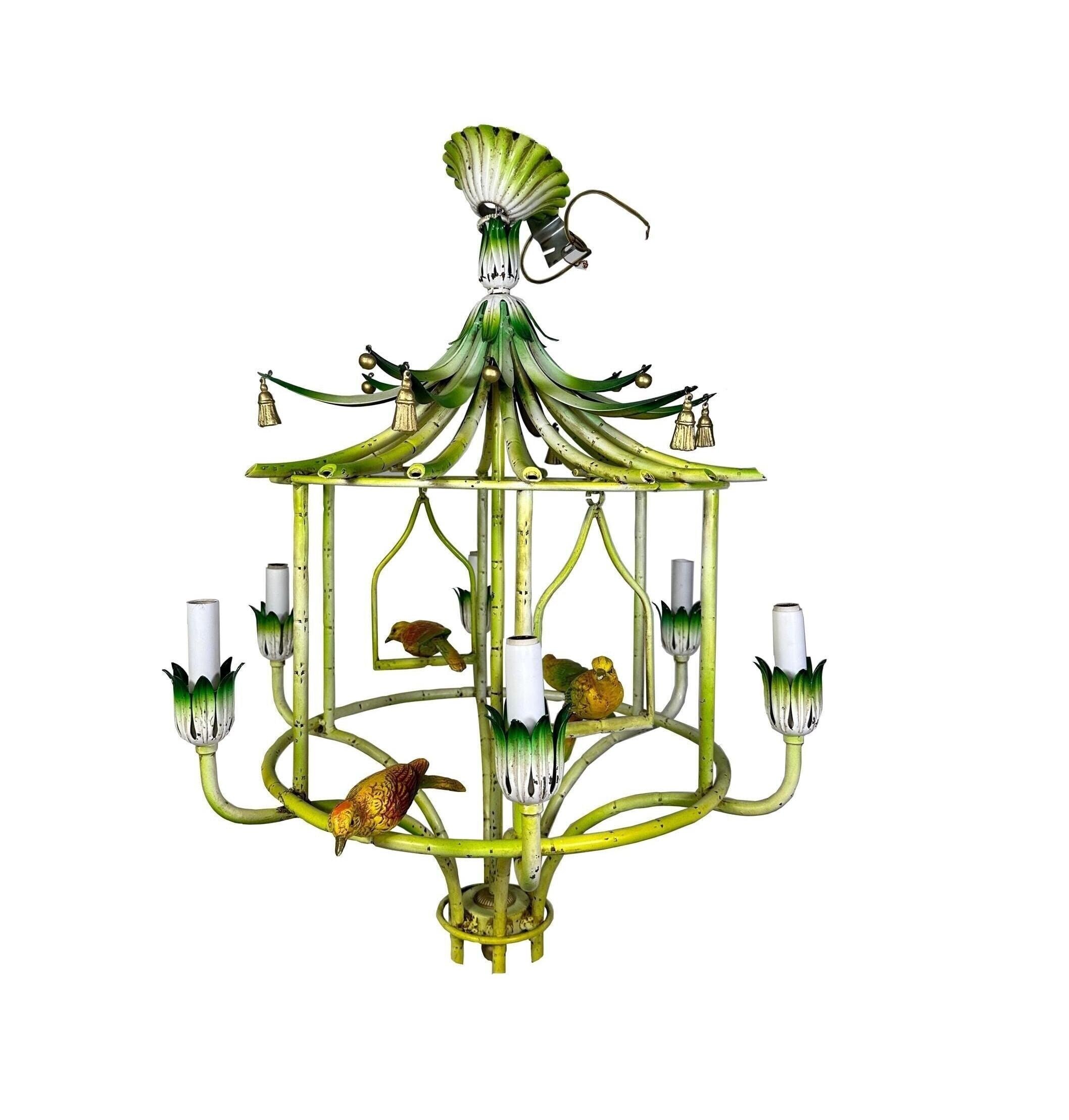 Mid 20th Century Coastal Chinoserie Regency Pagoda Tole Faux Mid 20th Century Coastal Chinoserie Regency Pagoda Tole Faux