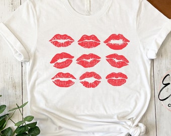 Sexy Lips Kiss Valentine's Day Shirt, Lipstick Kiss Shirt, Womens Valentines Tee Shirt, Kisses Womens T-Shirt, Valentines Gifts For Girls
