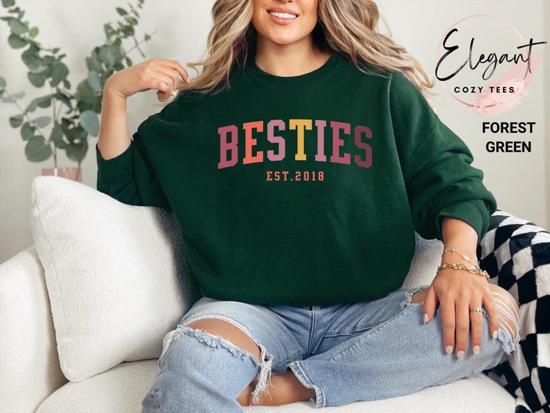 Personalized Besties Sweatshirt, Best Friends Crewneck, Girls Weekend Trip Matching Sweaters, Best Friend Birthday Gift, Best Friends Shirt image 7