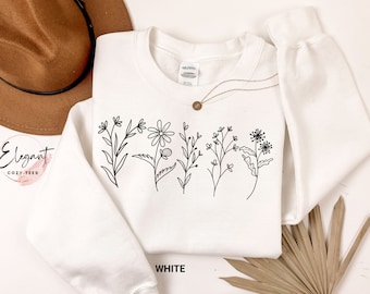 Sudadera con estampado floral para mamá, camisetas minimalistas de flores silvestres para mamá, camiseta gráfica informal, sudadera cómoda para mujer, linda camiseta floral para mamá.