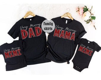 Very Merry Family Christmas Shirt, Very Merry Mama Dad Mini Shirt, Personalized Very Merry Family Tee Shirt, Family Xmas Gift