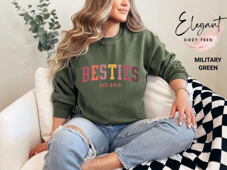 Personalized Besties Sweatshirt, Best Friends Crewneck, Girls Weekend Trip Matching Sweaters, Best Friend Birthday Gift, Best Friends Shirt image 6