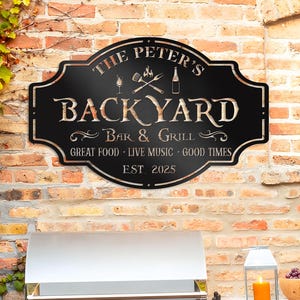 Personalized Bar & Grill Metal Sign, Custom Backyard Chill And Grill, Backyard Patio Decor,BBQ Signs, Outdoor Bar Sign, Backyard Decor, Gift