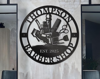 Custom Barber Shop Metal Sign with LED Light: Personalized Wall Art