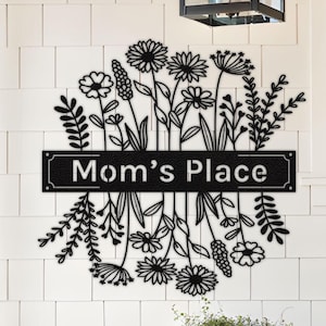 Personalized Wildflower Metal Wall Art Sign Custom Family Name Sign for Spring Rustic Flower Welcome Sign Farmhouse Metal Decor Outdoor Sign