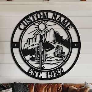 Cartello in metallo personalizzato con cactus, decorazione murale in metallo con cactus, decorazione murale in metallo con cactus, targhe personalizzate con nome a forma di cactus, regali per gli amanti dei cactus, decorazioni per caverne maschili, regali