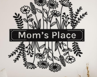Arte de pared de metal personalizado con flores silvestres: Letrero con nombre de familia personalizado