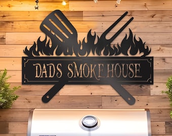 Personalized Metal Grilling Sign - Metal Grill Sign - Metal BBQ Smoker and Grill Sign - Grilling Gift for Dad, Grandpa, Papa - Outdoor Decor