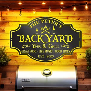 Personalized Sign for Pool Bar Metal Family Backyard Bar and Grill Sign LED Light, Bar and Grill Metal Wall Decor, Pool Signs for Outdoor