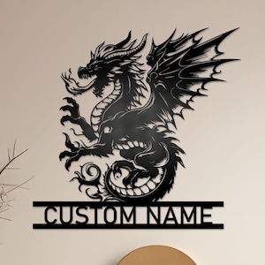 Dragon Art Monogram, Metal Dragon Wall Art, Flying Dragon Wall Hanging, Dragon Metal Sign, Dragon Lover Gifts, Boy Room Decor, Gift for him