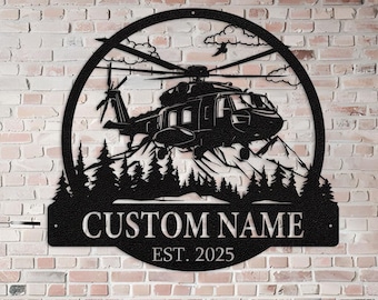 Personalized Black Hawk Helicopter Metal Sign: Custom Pilot Wall Art