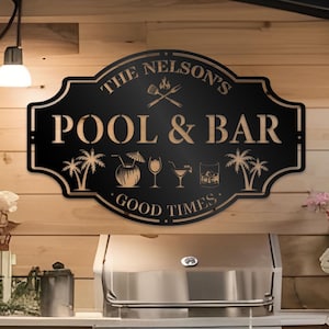 Cartello in metallo personalizzato per piscina da giardino, cartelli per bar in piscina per esterni, cartello per bar in piscina, cartello per bar Tiki, cartello per bar personalizzato, cartello con palma, regalo