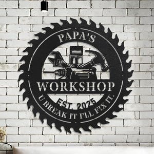 Custom Papa's Workshop Metall Schild: Personalisierte Garage Dekor, Papa Geschenk