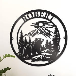 Wilderness Bear Cabin Sign Mountain Decor Personalized Metal Bear Sign Cabin Decor Outdoor Bear Decor Rustic Cabin Bear Sign Camping sign