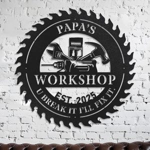 Custom Papa&#39;s Workshop Metall Schild: Personalisierte Garage Dekor, Papa Geschenk