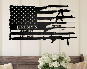 Custom Gun Metal Sign LED Light,Gun Metal Wall Art,Personalized Armory Sign, Gun Wall Art,Military Decor,2nd Amendment,Veteran Gift, Gifts