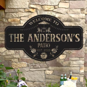 Custom Patio Metal Sign Outdoor Decor, Backyard Sign, Pool & Patio Sign, Personalized Family Last Name Sign, Poolside Sign, Oasis sign, Gift