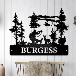 Benutzerdefinierte Deer Hunter Metallschild, personalisiertes Jagdgewehrschild Geschenk für Jäger, Hirsch Jagdschild Outdoor Decor, Cabin Sign, Camp, Dad Geschenke