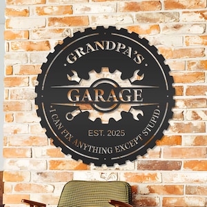 Letrero de garaje personalizado, letrero de taller personalizado, "Can't Fix Stupid", decoración de cuevas masculinas, porche, letrero de garaje de metal, decoración exterior, regalos para el Día del Padre