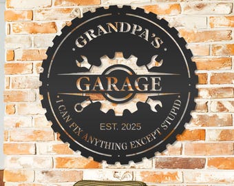 Letrero de garaje personalizado, letrero de taller personalizado, "Can't Fix Stupid", decoración de cuevas masculinas, porche, letrero de garaje de metal, decoración exterior, regalos para el Día del Padre
