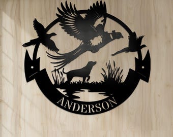 Arte de pared metálico personalizado de caza de patos: Letrero con nombre de cazador, decoración de cabaña