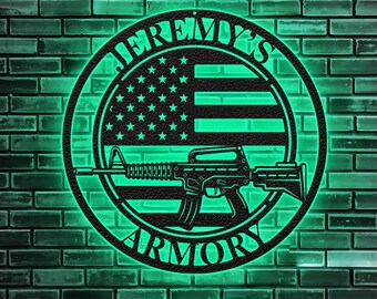 Personalized metal armory sign, gun sign, gift for dad, ar-15 sign, custom gun sign, custom armory sign, mancave sign, Fathers day gifts